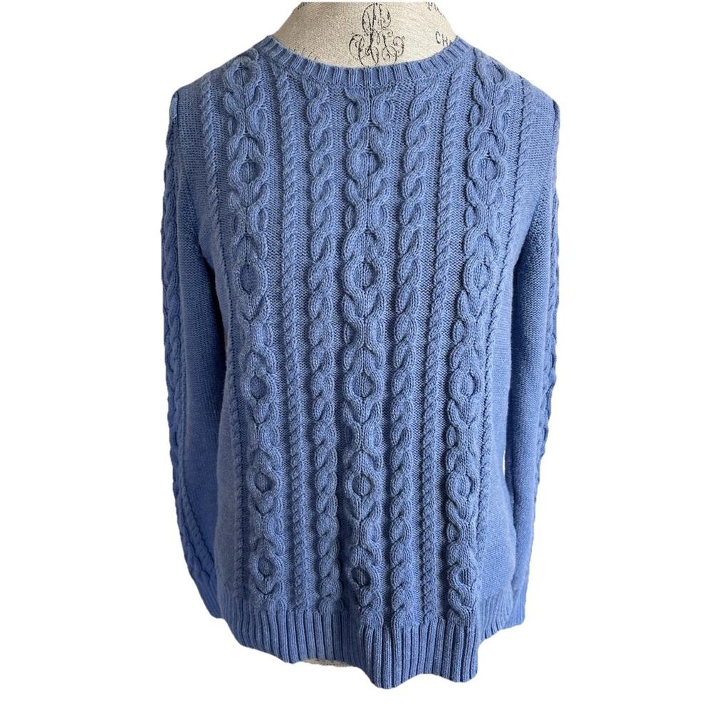 LL Bean Fisherman Sweater Womens M Cable Knit Blue Cotton Chunky Coastal